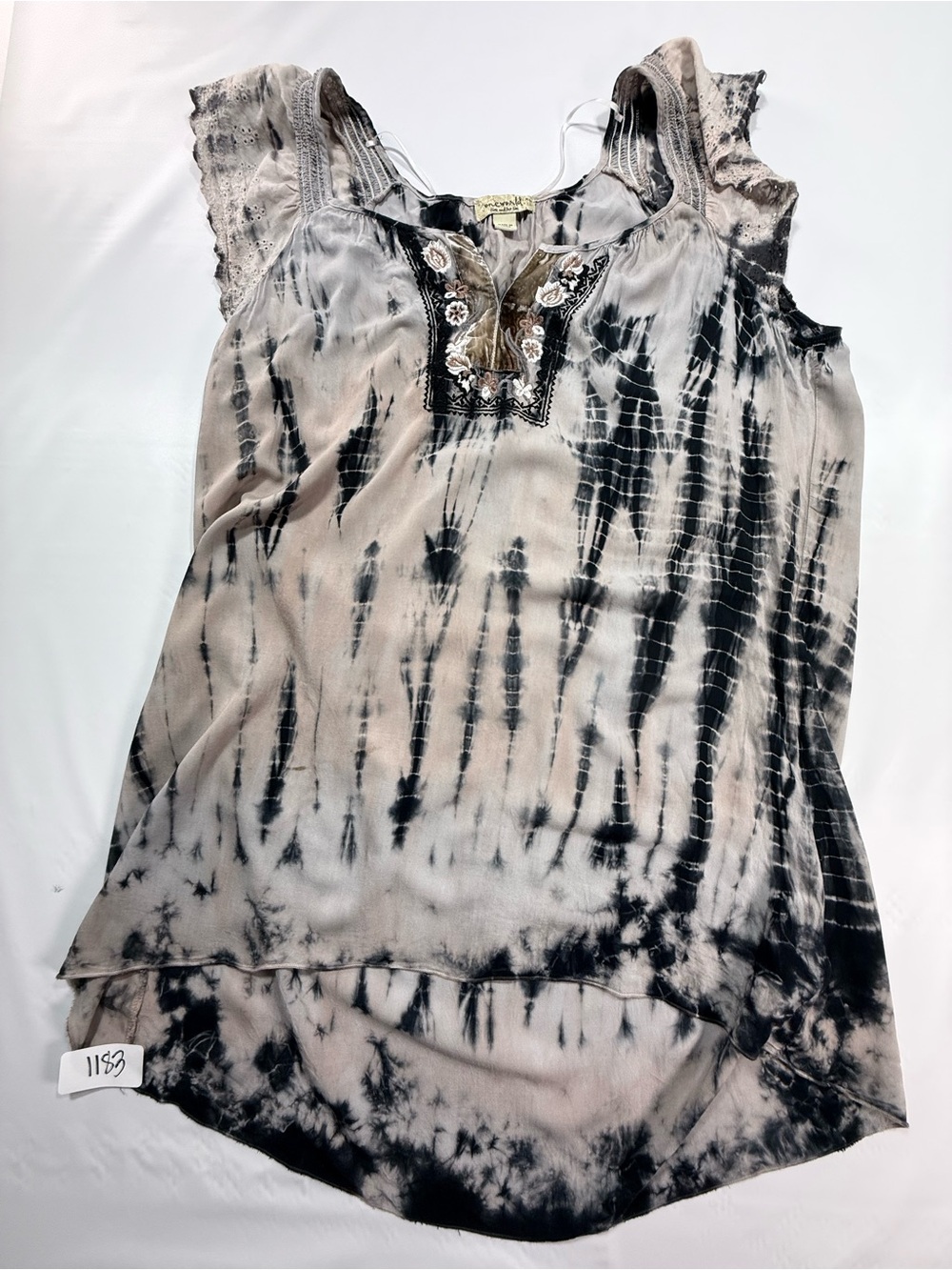 ONE WORLD Black & Cream Tie-Dye Sleeveless Boho Tank